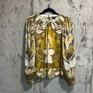 Rachel Zoe Olive and Mustard Floral Blouse